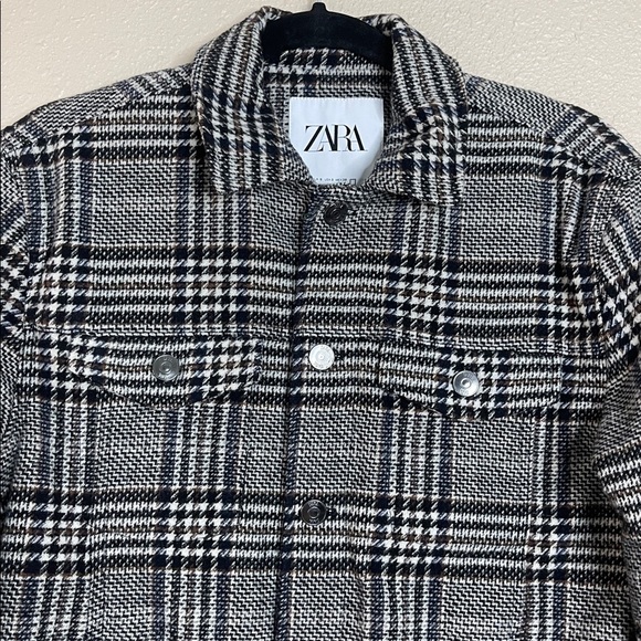 Zara Women’s Plaid Wool-Blend Button Up Jacket Black Gray Check Size Small - Picture 2 of 8